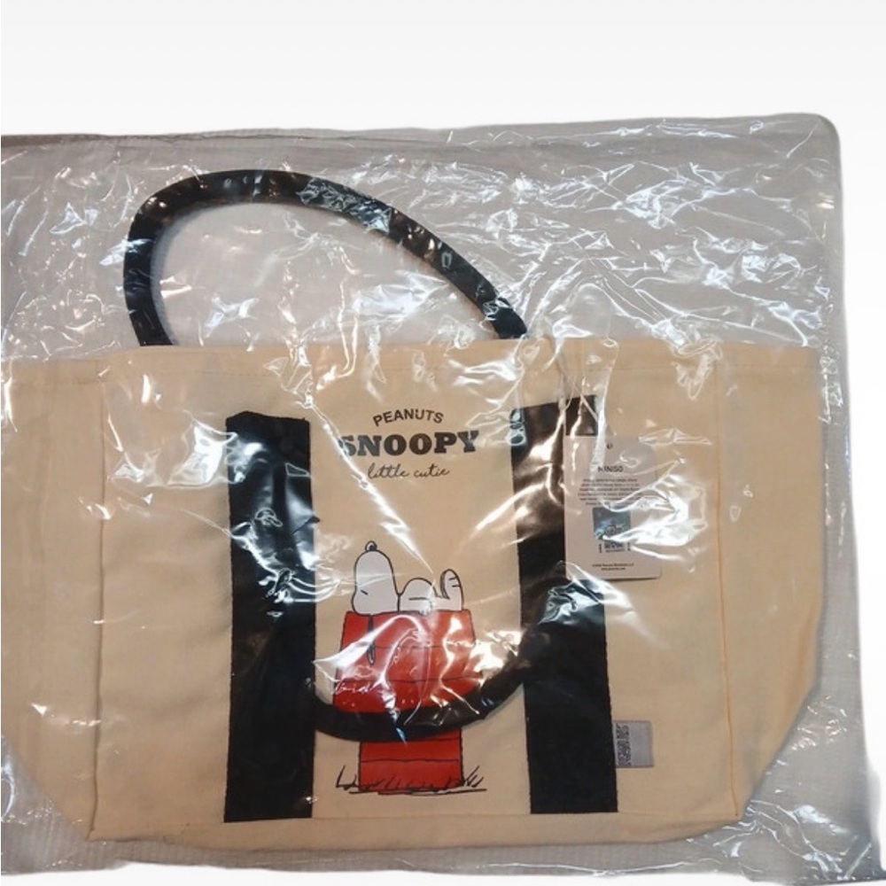 Peanuts Snoopy Little Cutie Canvas Tote Bag Cream Black Doghouse Graphic Small - Picture 2 of 7